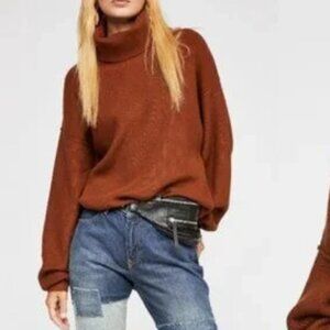 Free People Lightly Structured Tunic Turtleneck Sweater in Tabacco